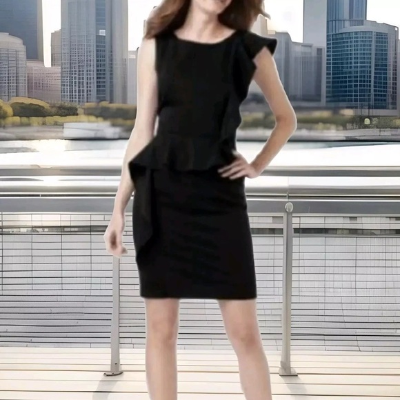 Calvin Klein dress, size 10, asymmetrical ruffle, lined, fitted, date night, LBD - Picture 2 of 14